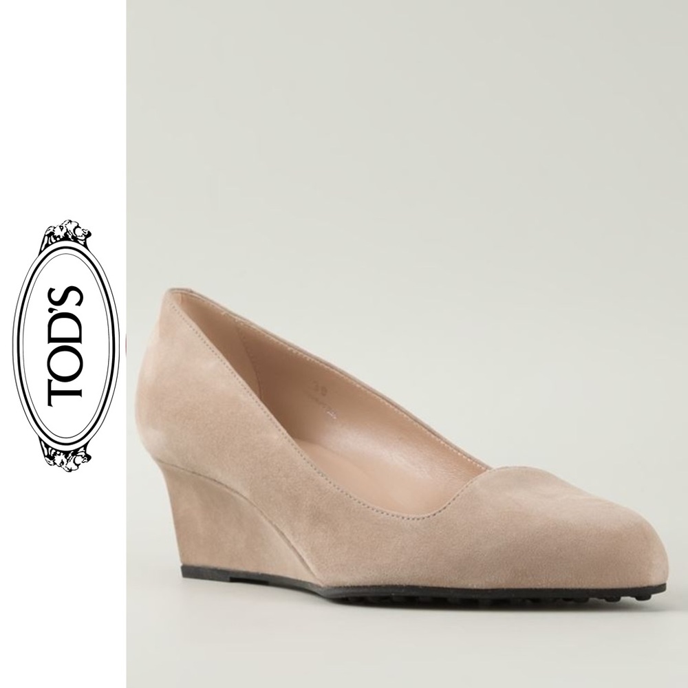 Tod's Nude Suede Wedge Heels
